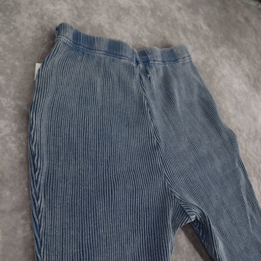 Urban Outfitters Flare Leggings Blue Ribbed Pants M Y2K Lettuce Hem Stretch